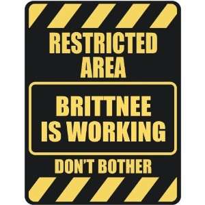   RESTRICTED AREA BRITTNEE IS WORKING  PARKING SIGN