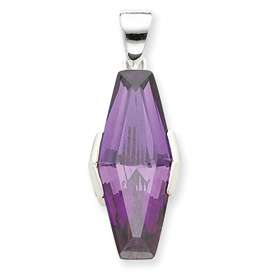 New Sterling Silver Polished Purple CZ Pendant  