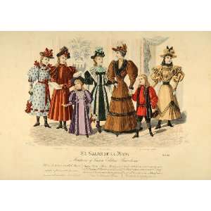  1894 Victorian Lady Children Fashion Dress Lithograph 