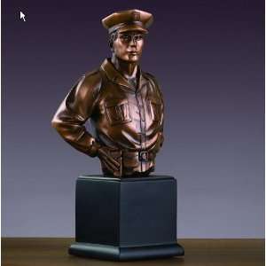 Bronze Plated Resin Police Officer Bust Sculpture Cop Trooper Statue 