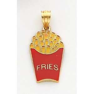  Red/Yellow Enameled French Fries Charm, 14K Yellow Gold 