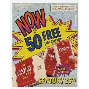   Century Cigarette 50 Free Per Carton Print Ad (11871)