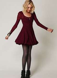 FREE PEOPLE FLORAL LACE FIT AND FLARE DRESS BOYSENBERRY NWT  