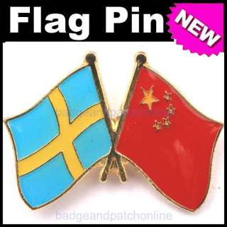 5pcs SWEDEN CHINA Dual Flag Gold Plated Lapel Pin Badge  