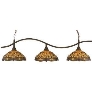 Toltec Pool Table Light Bronze Swoop Bar 16 Amber Dragonfly Tiffany