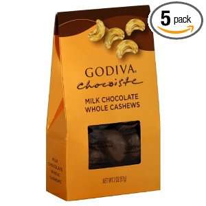 Godiva Milk Chocolate Cashews, 2 ounces (Pack of 5)  