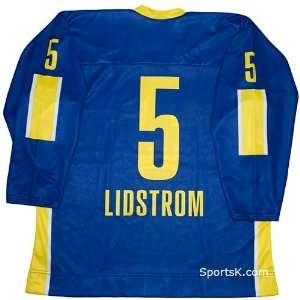 Nicklas Lidstrom Sweden Hockey Jersey (Blue)  Sports 