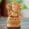 HAPPY GANESHA~Hand Carved Wood Sculpture~India Fine ART  