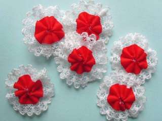   Red Satin Flower with White Lace Applique 2.5cm Bridal Craft Trim SS39