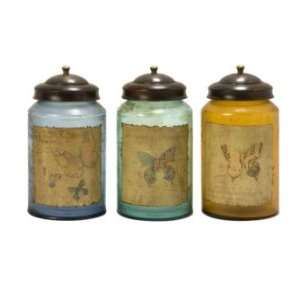  IMAX Worldly Butterfly Glass Canisters Mango Wood Brass 