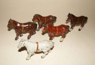 assorted lead Shire Horses, made by Britains and others  