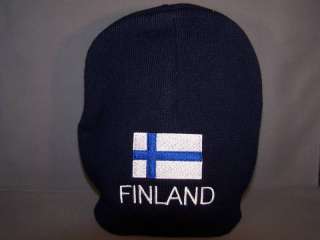 Finland Suomi Finnish Flag Knit Beanie Hat Embroidered  