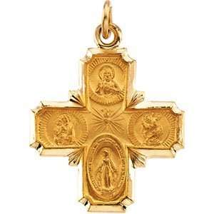  R5036 14K Yellow Gold 18X18 Mm 4 Way Cross Medal Jewelry