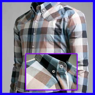 Guys_New Casual Slim Fit Checked Western Plaid Shirts Brown SIZE XS,S 