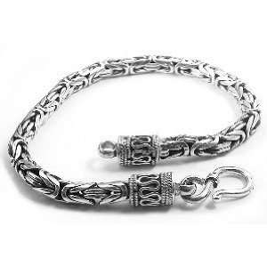    Heavy Darkened Sterling Silver 8 Byzantine Bracelet Jewelry