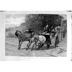  1889 Level Crossing Train Railway Horses Carriage Art 