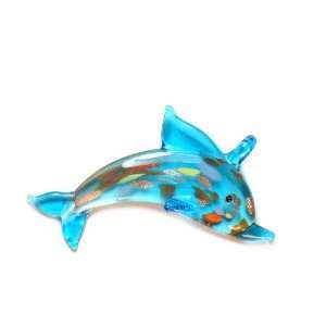  Speckled Aqua Dolphin Glass Foil Pendant with Organza 
