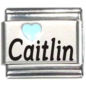  Caitlin Light Blue Heart Laser Name Italian Charm Link 