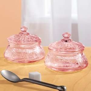  Pink Glass Sugar Jars Set of 2