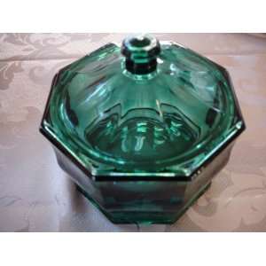   Beautiful Vintage Dark Green Sugar Bowl  heavy Glass 