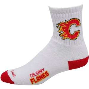 NHL Calgary Flames White Team Logo Crew Socks Sports 