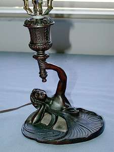   Art Nouveau Bronze Lady With the Torch Lamp & Shade ~L@@K~  