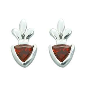   Genuine Trillion Cut Garnet in Sterling Silver Rhodium Finish Earrings
