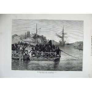  1875 Fine Art El Kantara Suez Canal Camels Sailing Ship 