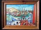 bustling marina framed original landscape oil painting expedited 