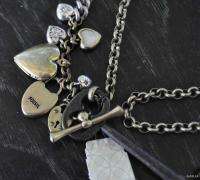   Luv Love Story KEY Lock Hearts Charm Necklace Vtg Inspired Split Chain