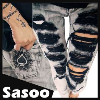   CONTRAST BLACK RIPPED funky skinny jeans 24 25 26 27 28 29  