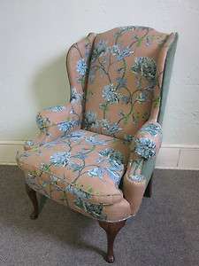 Henredon Queen Anne Floral Upholstered Wing Chair  
