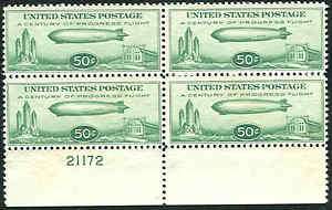 US #C18 50¢ Zeppelin, Plate No. Block of 4, og, NH, VF,  