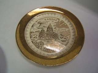 Vintage Kansas Souvenir Collector Plate Sabin 22k gold  