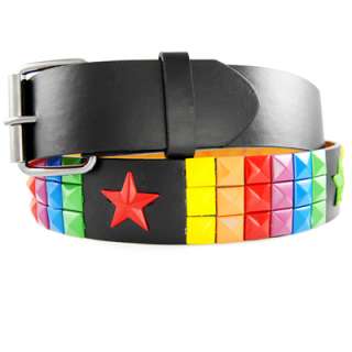 SNAP ON MULTI COLOR STAR STUDDED BELT FITS ANY BUCKLE  