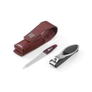 Erbe Stainless Steel Nail Clipper & Nail File in a Brown Leather case 