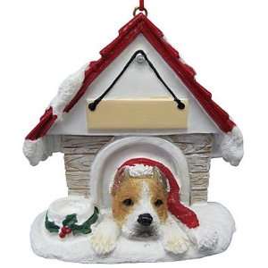  Tan Pitbull in Doghouse Christmas Ornament