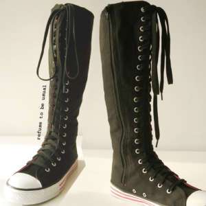 EMO PUNK KNEE HIGH TOP Sneaker boot 8/8.5 BLACK+PINK 39  