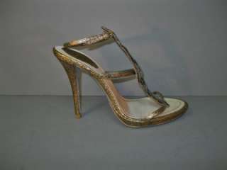 AUTHENTIC RENE CAOVILLA GOLD JEWELED EVENING SHOES STRAPPY SANDALS NEW 