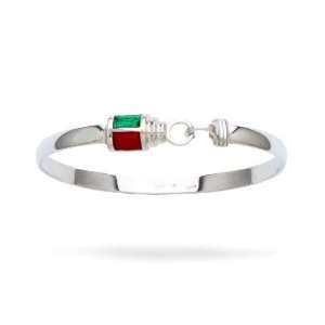   Silver Bangle Bracelet with Enamel Port and Starboard Lantern Jewelry