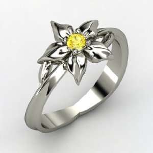   Star Flower Ring, Sterling Silver Ring with Yellow Sapphire Jewelry