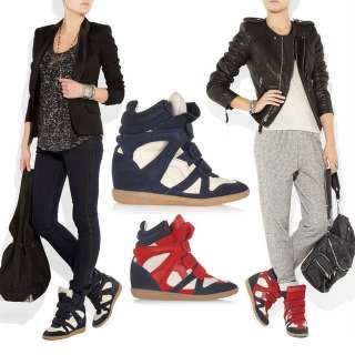   Velcro Strap High TOP Wedge Heels Ankle Boots Sneakers Shoes  