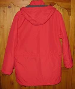 Womens LANDS END Red Polartec Hooded SQUALL Coat Parka Jacket M (10/12 