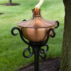   Garden Torch with Scroll Floor Stand   Set of Two   Antique Copper