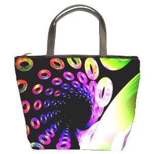   Leather Bucket Bag Handbag Purse 3D Image Circle Colorful Loops Colors