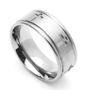8MM Comfort Fit Stainless Steel Wedding Band Cross Ring (Size 6 to 14 