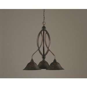 Bow 3 Light DownLight Chandelier with Spiral Glass Shade Finish Black 