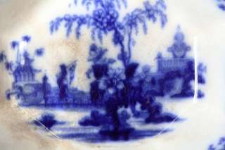   & GEORGE ALCOCK 1840s FLOW BLUE ORIENTAL SPLAYED FLORAL VEG TUREEN