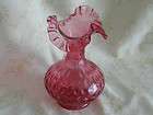 Fenton Cranberry Glass vase with ruffled top. Beautiful