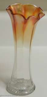 Carnival Glass Marigold and Clear Vase 8 Inch  